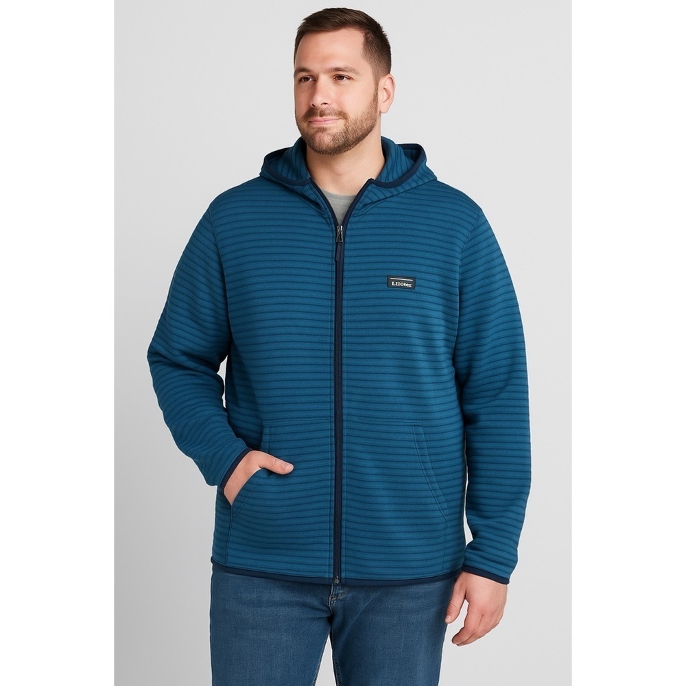 L.L.Bean Men’s XXL Slightly Fitted Blue Textured Full Zip Hoodie Jacket